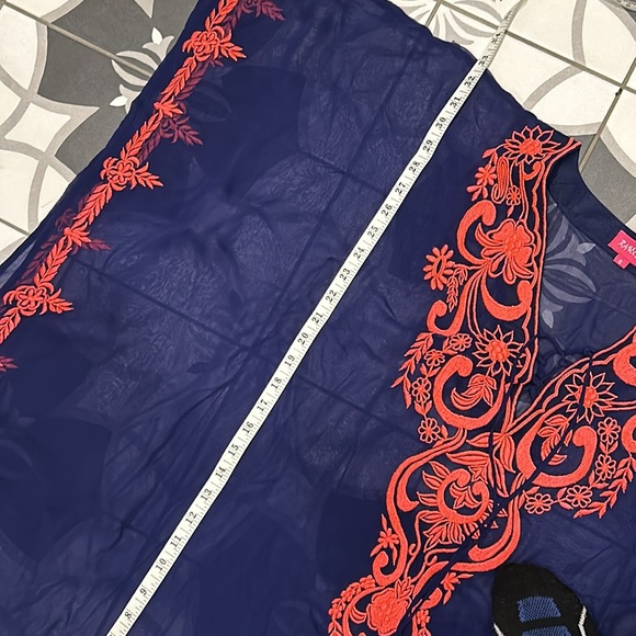 Beach Cover Up Mid-Length Kaftan with coral embroidery - Picture 14 of 16